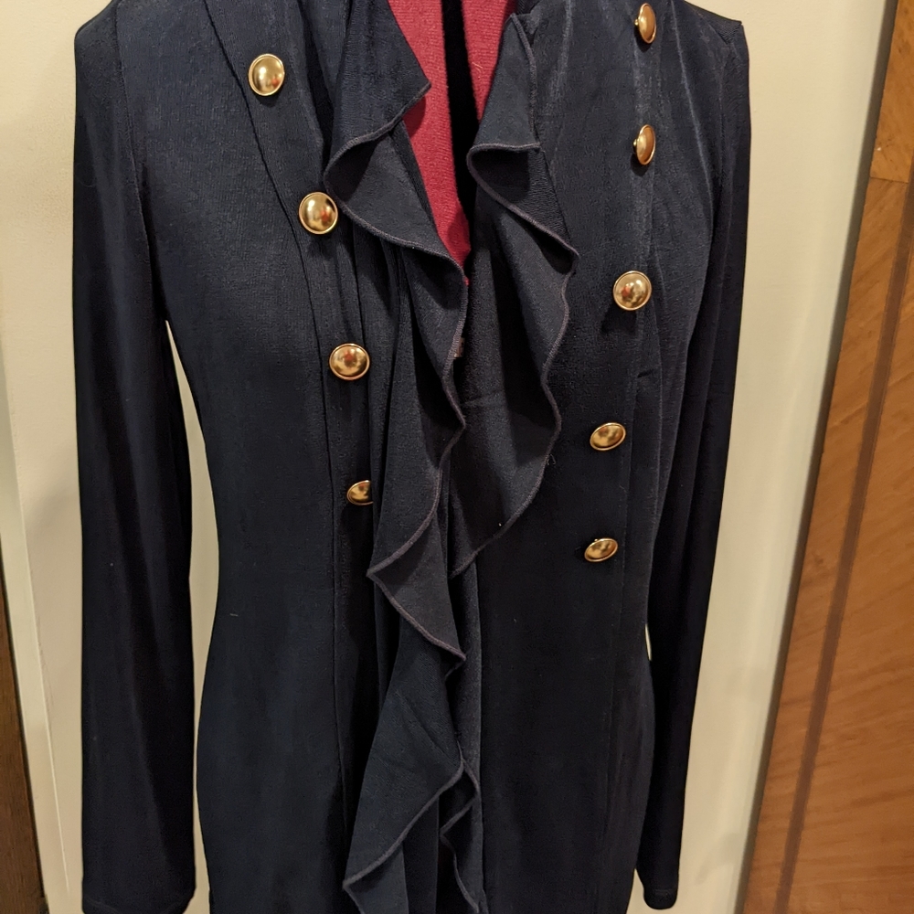 CHICOS Navy Blue Travelers Military Jacket, Size #1 (S)